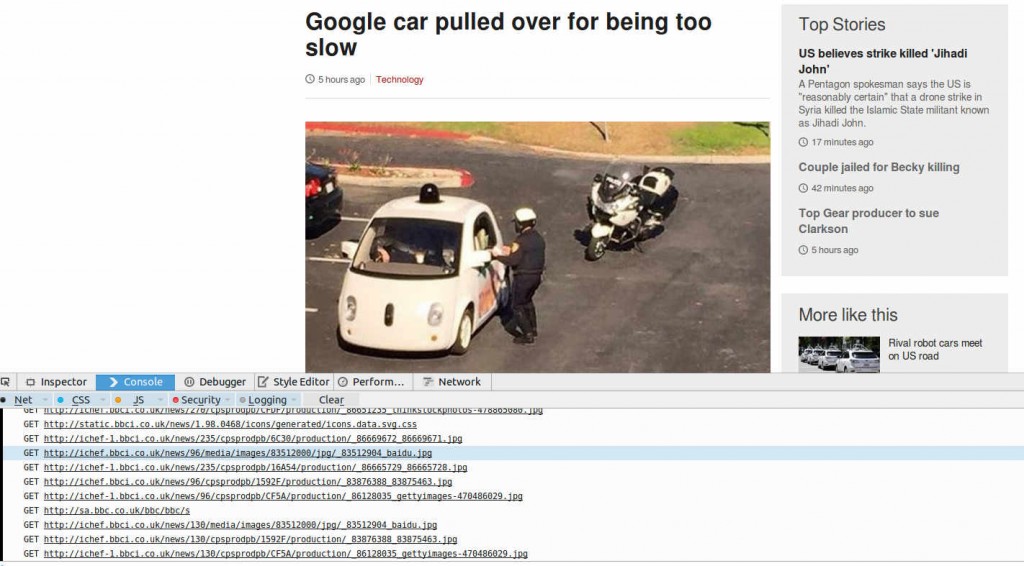 The list of requests for the BBC news article on the Google Car.